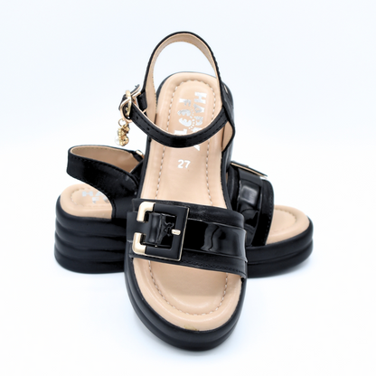 Glossy Buckle Sandals