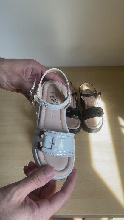 Glossy Buckle Sandals